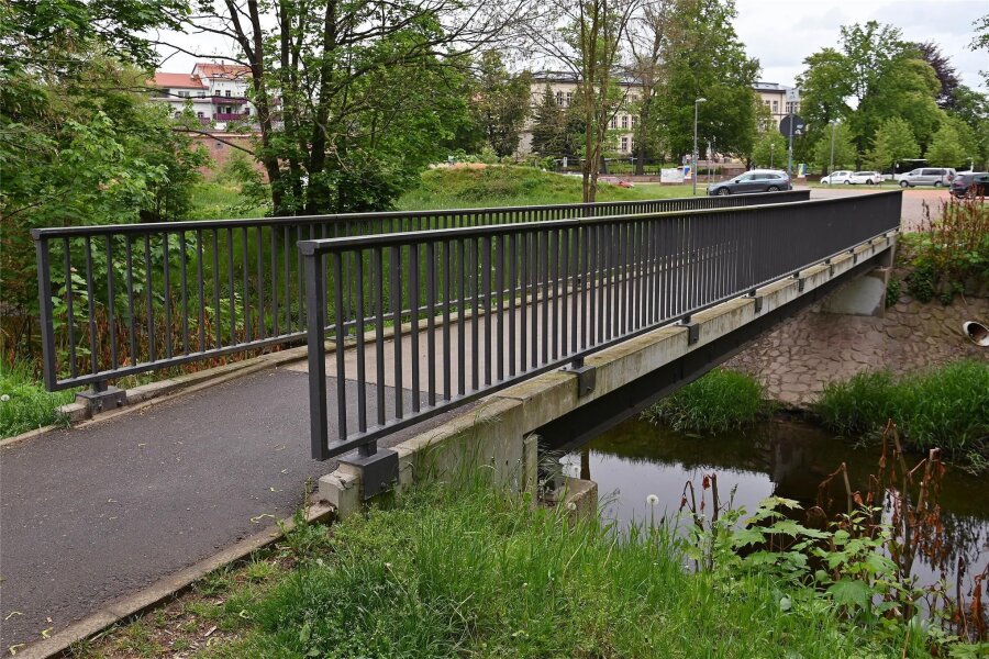 Rochlitz: Brücke zur Muldeninsel gesperrt - Die Brücke von der Bleiche zur Muldeninsel in Rochlitz muss repariert werden.