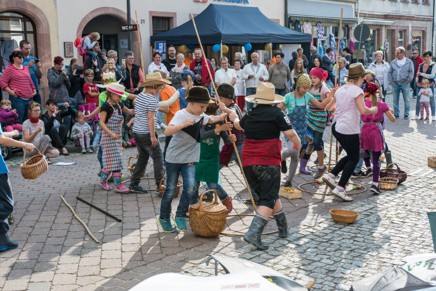 Rochlitzer feiern Händlerherbst - Die dritte Klasse der Rochlitzer Regenbogen-Grundschule führte ein halbstündiges Programm mit Musik und Tanz auf.