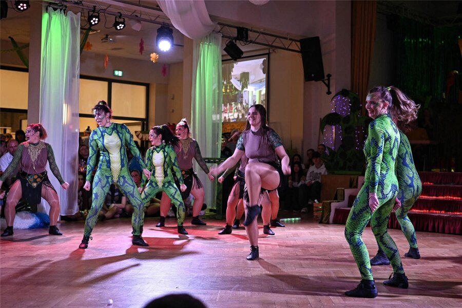 Rochlitzer Funkencup: Tanzgruppen aus Penig und Geithain entscheiden Wettbewerb für sich - Die Tanzgruppe des gastgebenden Vereins entführte beim Rochlitzer Funken-Cup in den Dschungel.