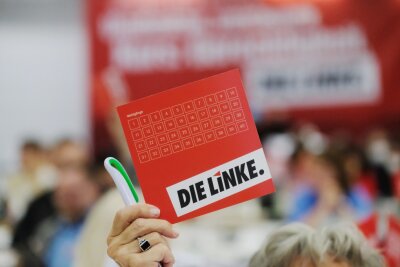 Sachsens Linke bestätigt bisherige Doppelspitze - Eine Delegierte des Landesparteitages der Partei Die Linke in Sachsen hält ihre Stimmkarte in die Höhe. 