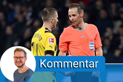 Schiri-Frust statt VAR-Intervention: Wie eine Zeitreise in die "gute, alte Zeit" - Dortmunds Marco Reus im Gespräch mit Schiedsrichter Sascha Stegemann.