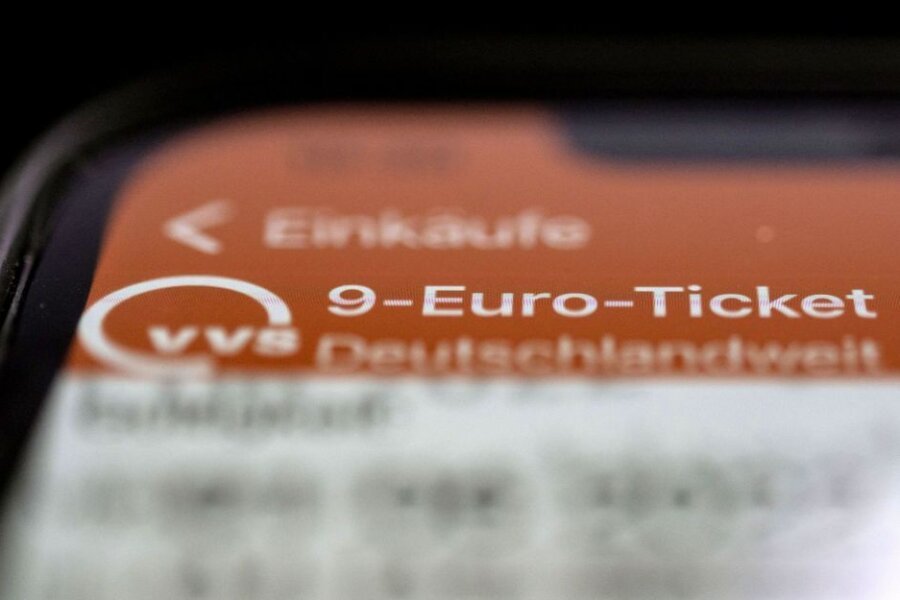 Schnäppchenticket und Bauchweh - Ein 9 Euro Ticket ist auf dem Display eines Smartphones zu sehen.