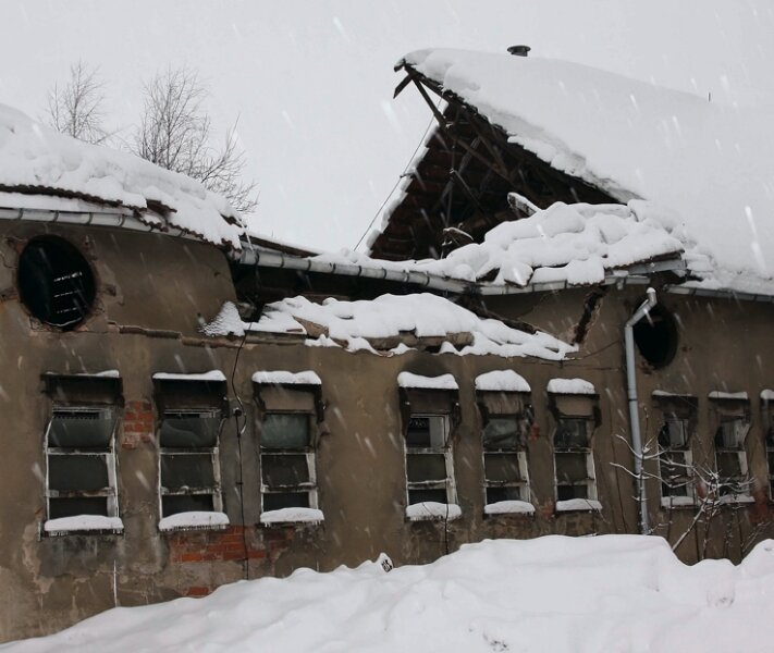 Schneemassen lassen Stalldach einbrechen - 
              <p class="artikelinhalt">Das Dach dieses Grünhainer Stalls gab unter der Schneelast nach - die Zwischendecke hat erst einmal gehalten. </p>
            