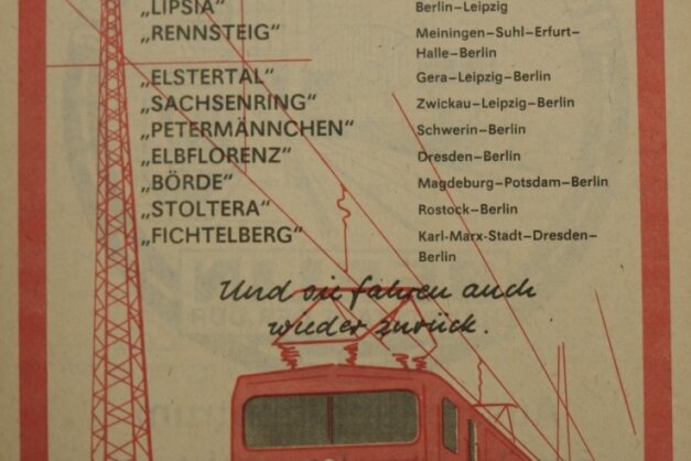 Plakat-Werbung für den "Städteexpress". Angesichts langer Wartezeiten auf ein Auto nutzten DDR-Bürger gern den Zug.
