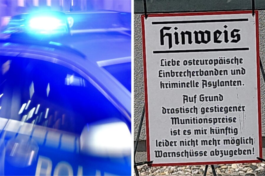 Schock-Schild in Wilsdruff: Mann droht, Asylbewerber zu erschießen - Nach dem Anbringen dieses "Hinweis"-Schildes erhielt der 40-Jährige aus Wilsdruff eine Gefährderansprache - es laufen Ermittlungen gegen den Mann.