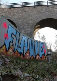 Schon wieder wilde Graffiti aufgetaucht - Im Bereich der neuen Hirschgrundbrücke kam es zu dieser Schmiererei. 