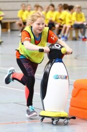 Schulwettbewerb gerät vorerst ins Stocken - Valeria aus der Grundschule Sehmatal in Neudorf beim Pinguinpaarlaufen. 