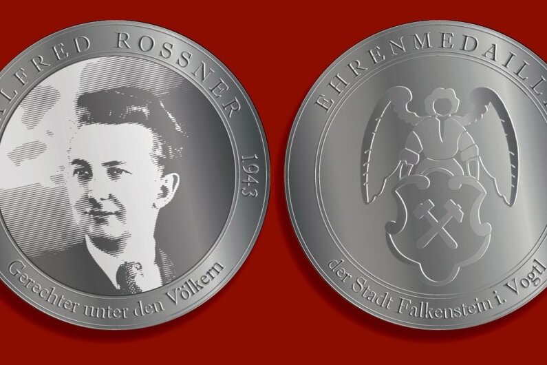 So sieht die Alfred-Roßner-Medaille aus - Vorder- und Rückseite der Alfred-Roßner-Medaille. 