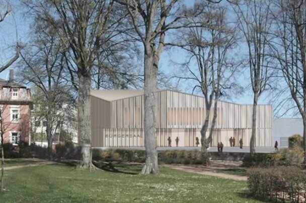 So soll das neue Kulturhaus in Zschopau aussehen - Das Konzept für den Bürgersaal (Mitte, links) fand im Stadtrat fraktionsübergreifend Zustimmung. Im Saal (rechts) sollen rund 400 Besucher Platz finden.