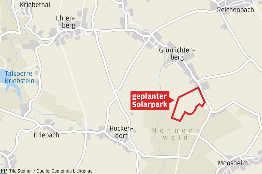 Solarpark Grünlichtenberg: Investor beantwortet letzte Fragen vor dem Bürgerentscheid - Hier soll der Solarpark entstehen: Auf dem Bild ist die verkleinerte Fläche von knapp 34 Hektar umrissen.