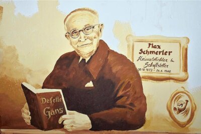 Sonderausstellung über Dichter Max Schmerler am Samstag letztmalig geöffnet - Max Schmerler als Wandbild von Ingo Körner im Saal des Zwotaer Gasthofes Zum Walfisch.