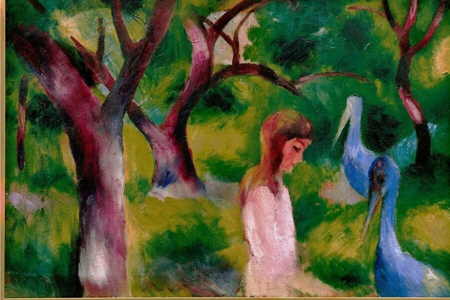 Spätes Gemälde von Expressionist August Macke kommt unter den Hammer - Das Gemälde "Mädchen mit blauen Vögeln" (1914, Öl auf Leinwand, 60 × 85 Zentimeter) von August Macke wird versteigert. 