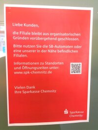 Sparkasse und Volksbank Chemnitz schließen mehrere Filialen - 
