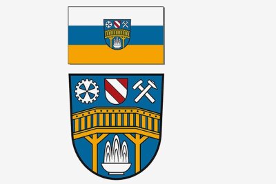 Stadt Aue-Bad Schlema zeigt neues Wappen und Flagge - und erntet Kritik im Netz - Die neue Fahne (oben) und das neue Wappen. 