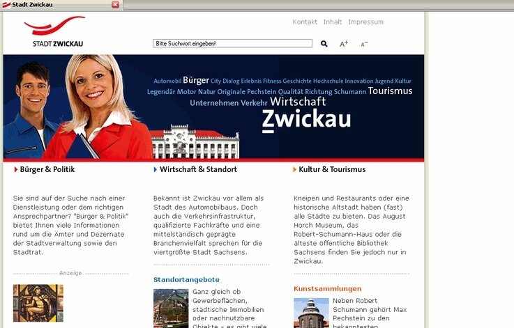 Stadt zückt frische Visitenkarte - Mit optimistischen Gesichtern und einem "Zwickauer Alphabet" empfängt den Internet-Nutzer die neue offizielle Webseite der Schumannstadt.