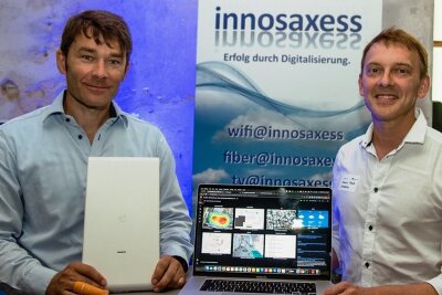 Start-up aus dem Vogtland sorgt für freies Internet - mit Erfolg - Matthias Stock und Thomas Schulz (von links) bauen erfolgreich W-Lan-Netzwerke für Kommunen. 