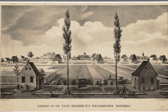 Dokumentiert für die Nachwelt: Lithografie von der just gegründeten Kolonie Willemsoord aus der Zeit um 1820. 