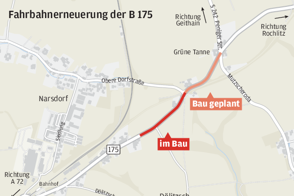 Straßenbau an B 175 in Narsdorf dauert länger - 