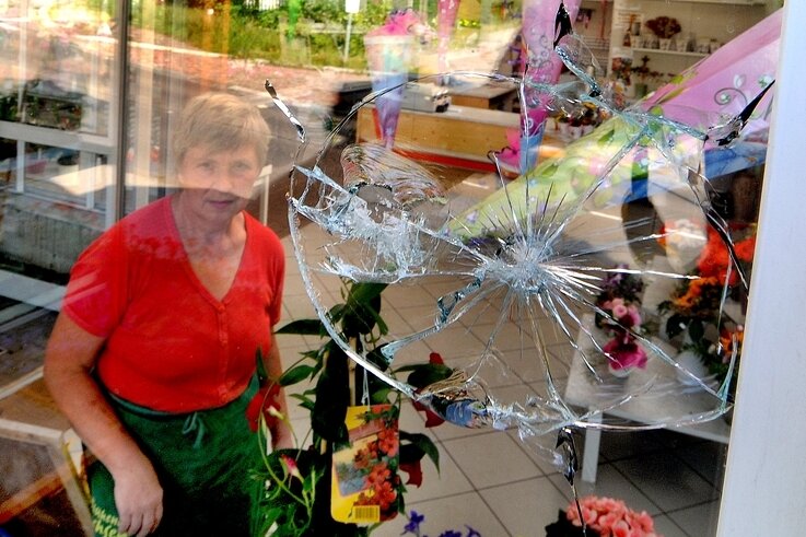 <p class="artikelinhalt">Unbekannte haben diese Schaufensterscheibe und vier weitere am Blumengeschäft der Gärtnerei Franke in Frankenberg zerschossen.</p>