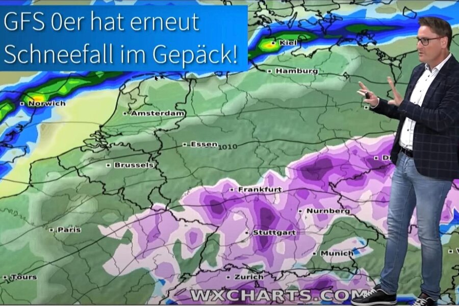 Temperatursturz: Schneit es schon nächste Woche in Sachsen? - Diplom-Meteorologe Dominik Jung hält es aufgrund der GFS-Wettermodell-Berechnungen für möglich, dass schon am Freitag in acht Tagen eine Schneefront durch Sachsen ziehen wird. 