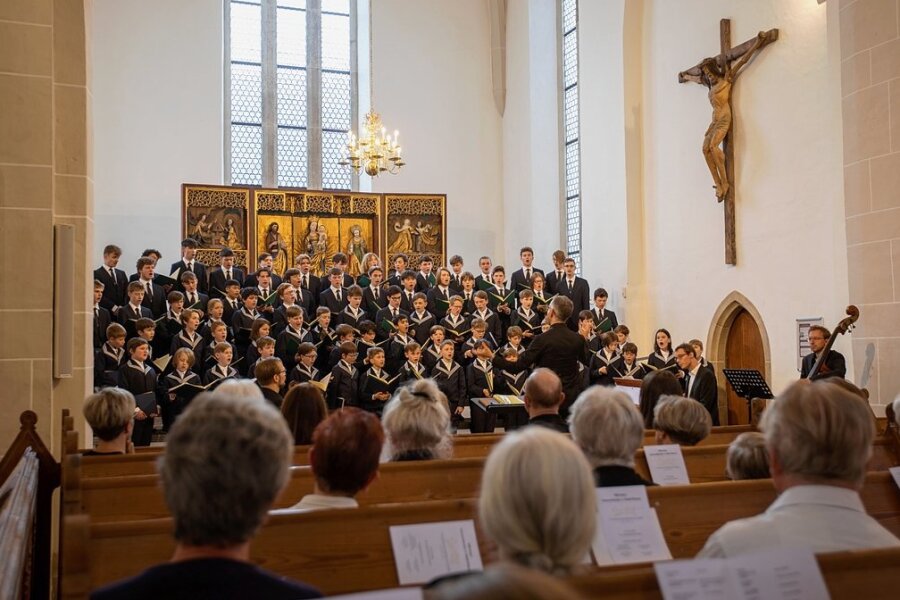 Der Leipziger Thomanerchor am Mittwochabend in der Plauener Johanniskirche.