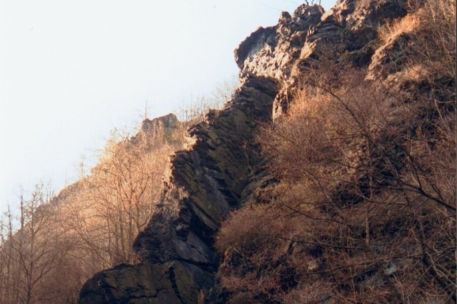 Tödlicher Kletterunfall im Vogtland - Einer der größten Felsen im Steinicht ist der Dornbusch mit über 40 Meter Höhe. Unterhalb verläuft der Wanderweg durch das Elstertal. In 15 Meter Höhe war der 63-jährige Mann am Freitag abgestürzt. 