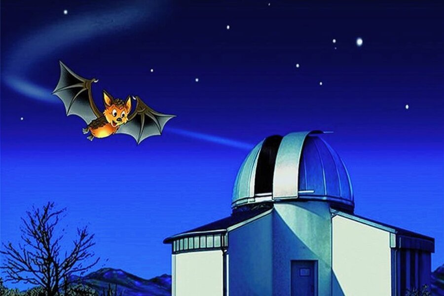 Trickfigur Flappi sucht in Harthaer Sternwarte nach einem Sternbild - In einem Trickfilm erfahren Kinder viel über Sternbilder am Himmel. 