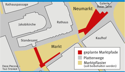Trost-Pflaster gegen Absatz-Schwäche - Zwischen Lukretia-Portal am Alten Rathaus und vor dem Eiscafé wird das Pflaster ausgetauscht.