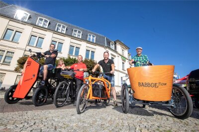 Trotz Berg und Tal: Lastenräder sind für Plauen interessant - Sie stellten indie Cargo-Bikes vor (von links): Thomas Auerbach, Jörg Fischer, Andre Seifert und Wolfram Hartmann.