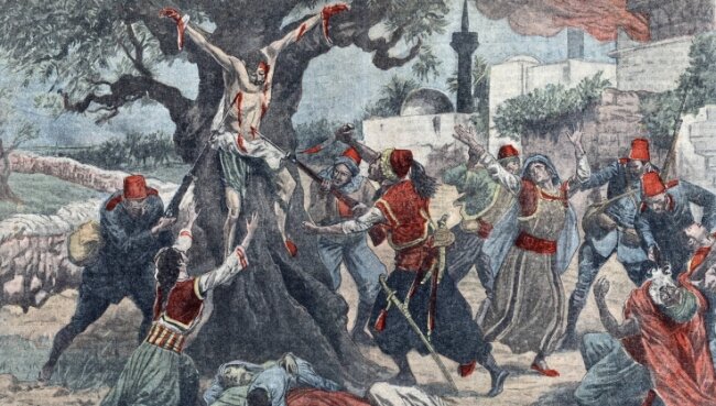 Massaker an Armeniern bei Trabzon in einer zeitgenössischen Darstellung von 1918.