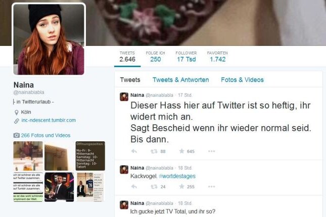 Naina aus Köln macht erst mal "Twitter-Urlaub".
