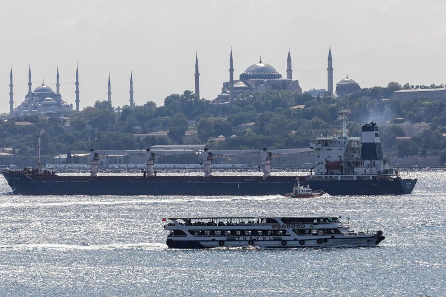 Ukraine setzt Seekorridor für Getreidelieferungen durch - Getreidefrachter im Bosporus: Inzwischen sind wieder mehrere Schiffe mit Getreide aus der Ukraine im Schwarzen Meer unterwegs. 