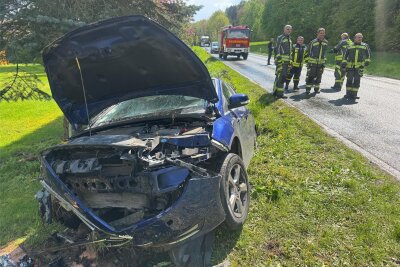 Unfall in Glauchau: Auto kommt von Straße ab - Dieses Fahrzeug ist am Mittwochmittag bei Niederlungwitz von der Straße abgekommen.