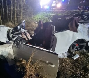 Unfall unter Alkohol: zwei Schwerverletzte - Die Feuerwehr musste das Dach des Audi entfernen, um Fahrer und Beifahrer zu bergen. 