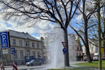 Ungewolltes Wasserspiel an der B 173 in Freiberg - Mehrere Meter hoch ist am Mittwoch Wasser aus einem Hydranten geschossen. 