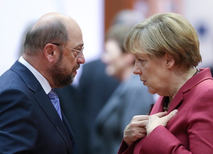 Union erbost über Merkel-Kritik von SPD-Kanzlerkandidat Schulz - SPD-Kanzlerkandidat Martin Schulz und Kanzlerin Angela Merkel (CDU) verstehen sich eigentlich gut. Aber im Wahlkampf ...