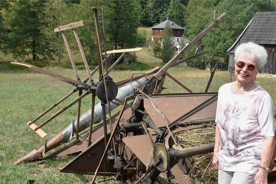 Elfriede Geipel aus Oberbrambach hat dem Freilichtmuseum Eubabrunn einen 100 Jahre alten Flügelmäher geschenkt. Sie war zum Landtechniktag Ehrengast.