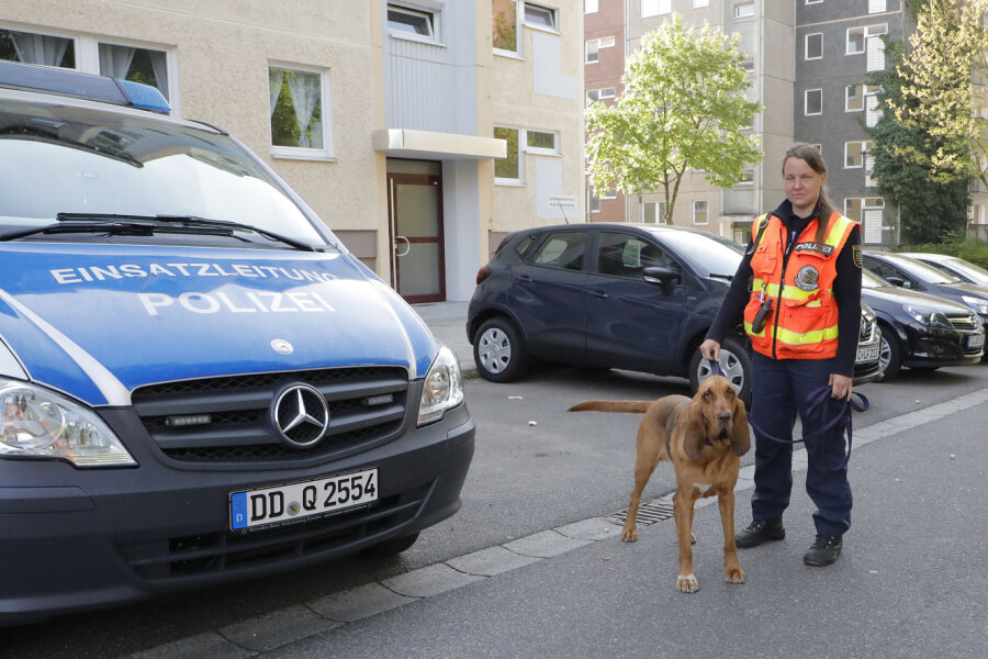 Update: Siebenjähriger Junge aus Chemnitz wieder zu Hause - Suchhund April (Rasse Bloodhound) mit Hundeführerin
