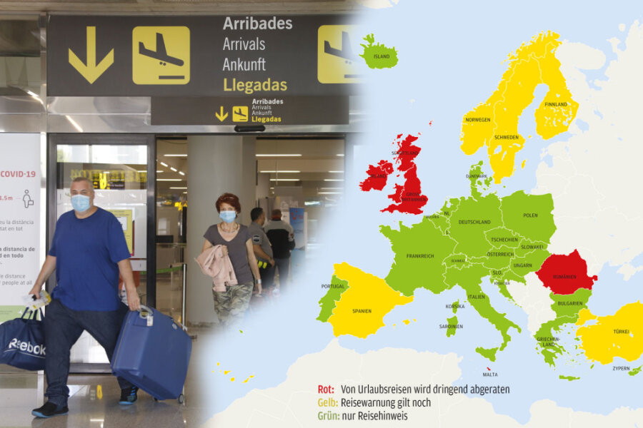 Urlaub in Coronazeiten: Bedingte Reisefreiheit - die Unterschiede in Europa - Grün: Hier gelten nur Reisehinweise. Gelb: Hier gilt die Reisewarnung noch. Rot: Von Urlaubsreisen wird dringend abgeraten.