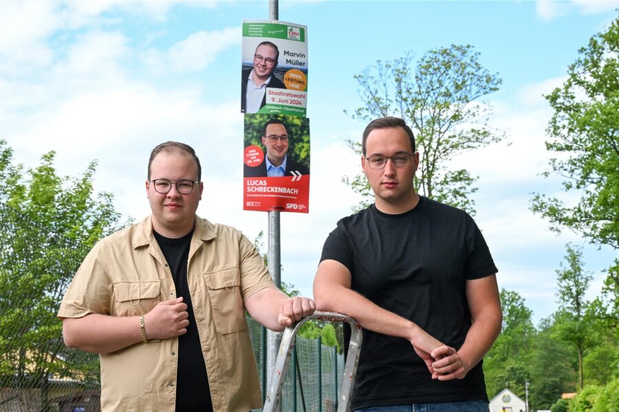Vandalismus an Wahlplakaten in Limbach-Oberfrohna: „Auf so etwas waren wir alle nicht vorbereitet“ - CDU-Kandidat Marvin Müller und SPD-Spitzenkandidat Lucas Schreckenbach sind empört über den vermehrten Vandalismus an Wahlplakaten in Limbach-Oberfrohna.