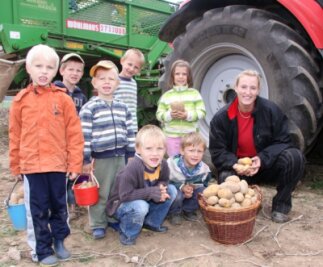 Kindergartenkinder auf Kartoffelfeld
