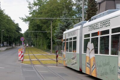 Verkehrsbetriebe kommen beim Bau der Grünen Stadtbahn voran - Der Abschnitt nahe der Haltestelle "Virchowplatz" ist jetzt als sogenanntes Grüngleis fertiggestellt worden. 