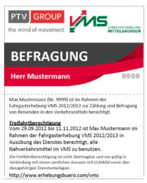 Verkehrsverbund Mittelsachsen zählt Fahrgäste - Mit diesem Ausweis stellen sich die VMS-Mitarbeiter vor.