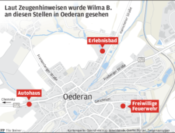 Vermisst: In Oederan verliert sich die Spur - Übersicht: Orte, an denen Wilma B. gesehen wurde.