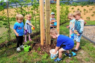 Viel Grün für die „Wiesenwichtel“ in Neumark - Die Kinder der Kita Wichtelhausen sorgen dafür, dass ihre Bäume gut wachsen.