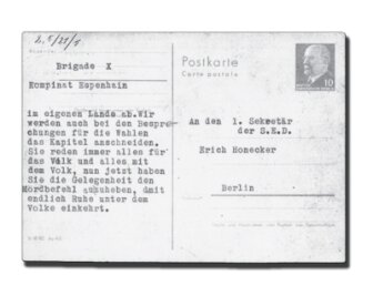 Volk an Führung - So sahen die DDR-Bürger ihr Land - Postkarte aus dem Braunkohlekombinat Espenhain. Die Kumpel bringen ihre Sorge zum Schießbefehl zum Ausdruck.