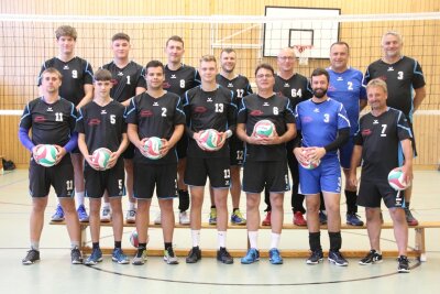 Volleyballer des Hennersdorfer SV kehren zurück ans Netz - Die Hennersdorfer Volleyballer um Spielertrainer Udo Haußmann (untere Reihe ganz rechts) sind für die neue Spielzeit gewappnet. 