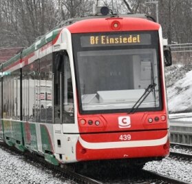 Von Chemnitz nach Aue künftig mit Bus und Bahn - Der Zug auf der Probefahrt zwischen Chemnitzer Technopark und Bahnhof Einsiedel. 