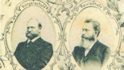 Von der Ahnensuche zur Heimatforschung - Ausschnitt aus einer Postkarte zur Einweihung des neuen Schulgebäudes in Mittweida im Jahr 1900.