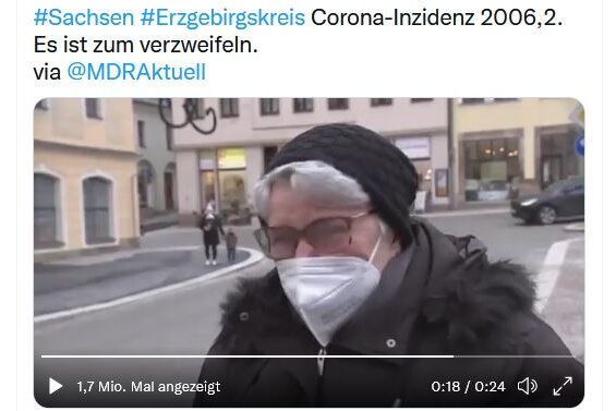 Dieses Video vom MDR hat bei Twitter für großes Aufsehen gesorgt. Dabei wurde in Annaberg eine Seniorin zur Corona-Situation befragt.